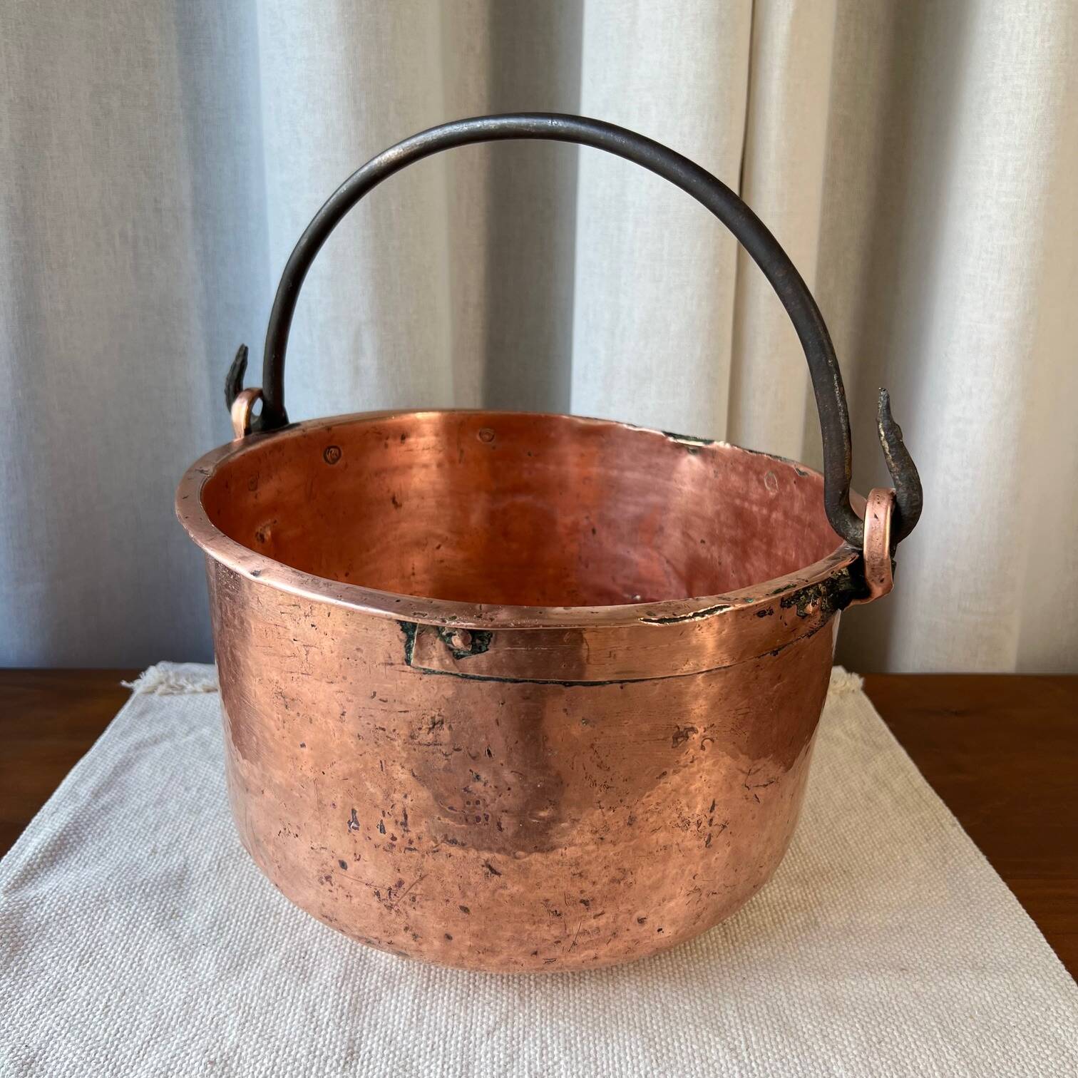 Large copper pot with handle