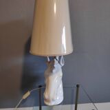 White ceramic horse head lamp beige lampshade and golden interior