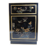 Black lacquered bedside table two butterflies and vintage love flowers