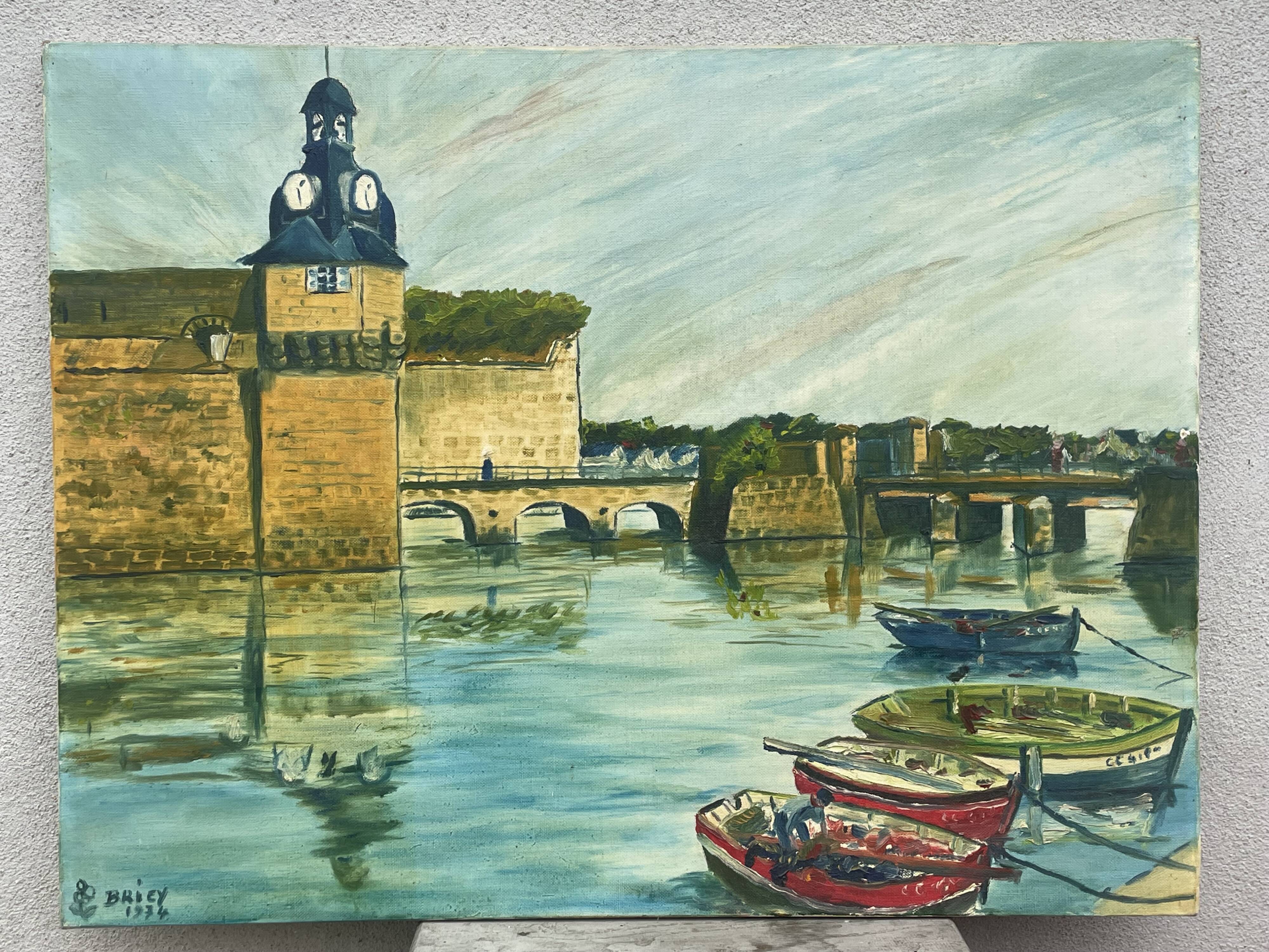 Oil painting on canvas, breton seaport concarneau? signed briey 1974