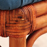 Bohemian bamboo mcguire dining table set with 6 palm leaf chairs, 1960 france.