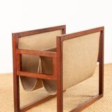 Danish magazine rack in teak and linen by Henning Wind-Hansen for Sika Møbler