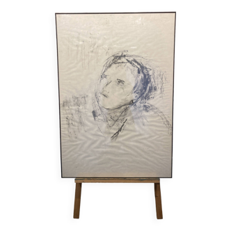 Charcoal portrait, signed Claire Grassin, Orléans artist