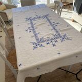 Old tablecloth with English embroidery and cross-stitch - Linen - 160x120 cm