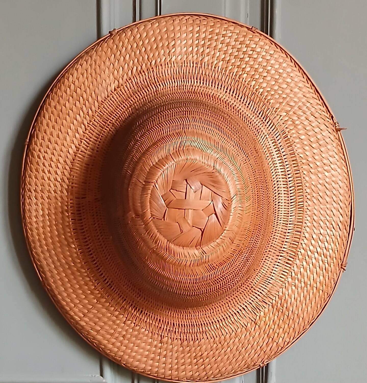 Traditional Asian/colonial woven straw hat, bamboo & caning