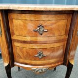 Chest of drawers old marquetry marble top style louis xvi