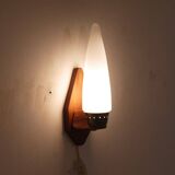 Danish teak and opaline wall lamp