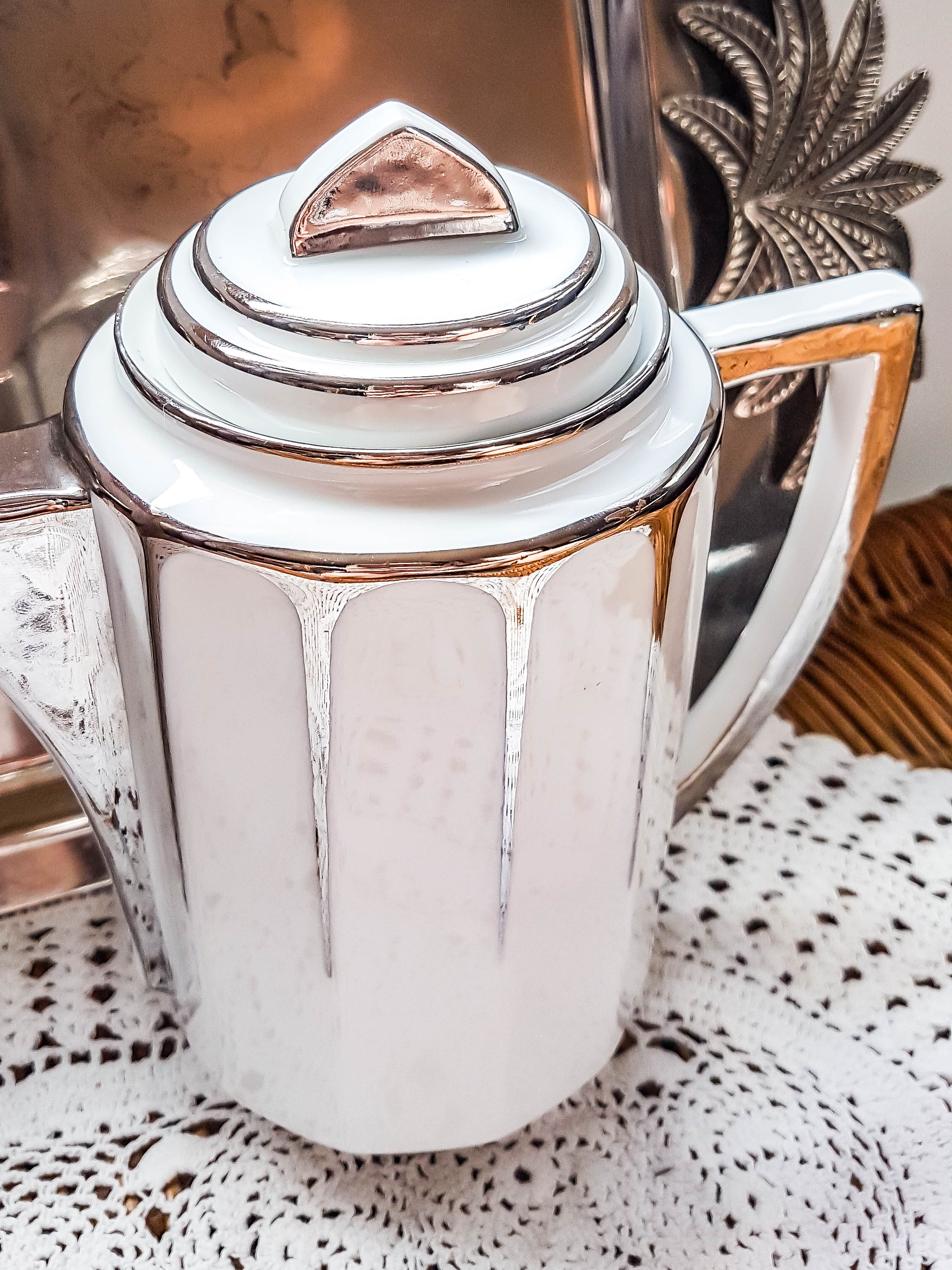 LIMOGES White and Silver Art Deco Style Coffee Service