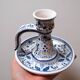 Blue patterned ceramic candle holder