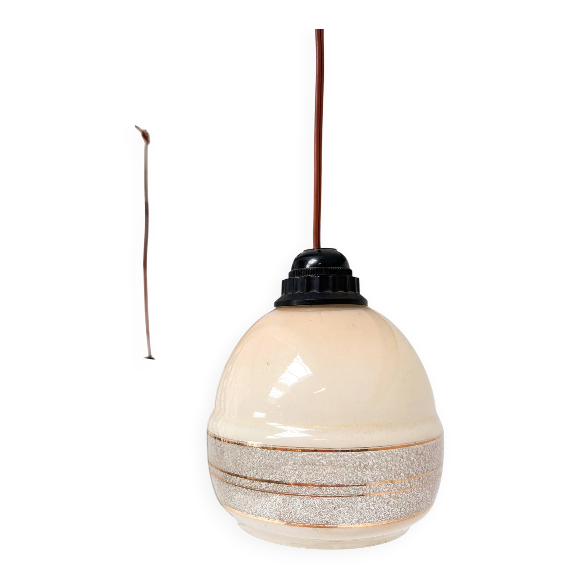 Set of 2 beige with gold colored ceiling lamps, 1960s
