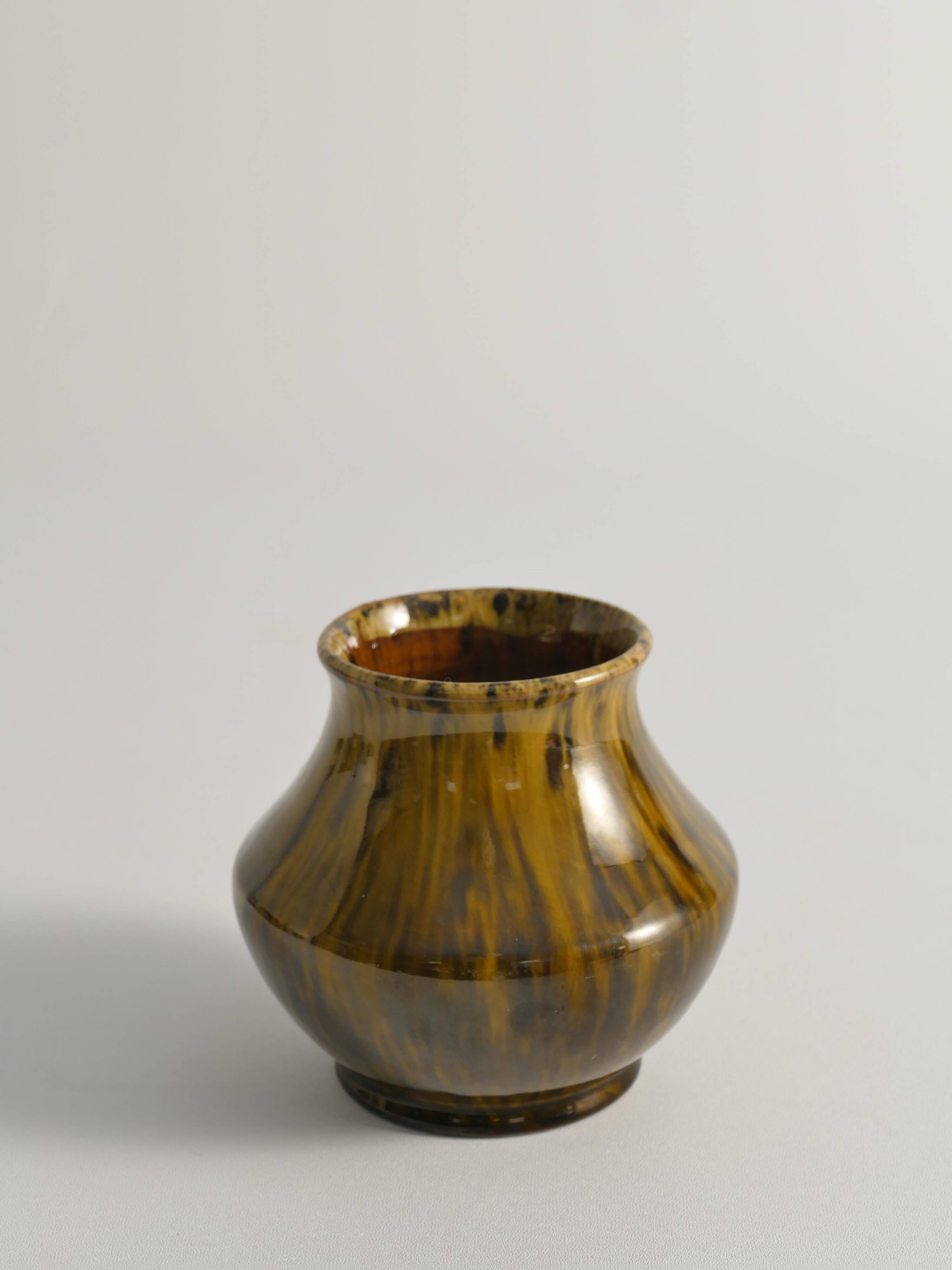 Scandinavian Modern Black and Olive Glazed Ceramic Vase Nittsjö Keramik, 1960s