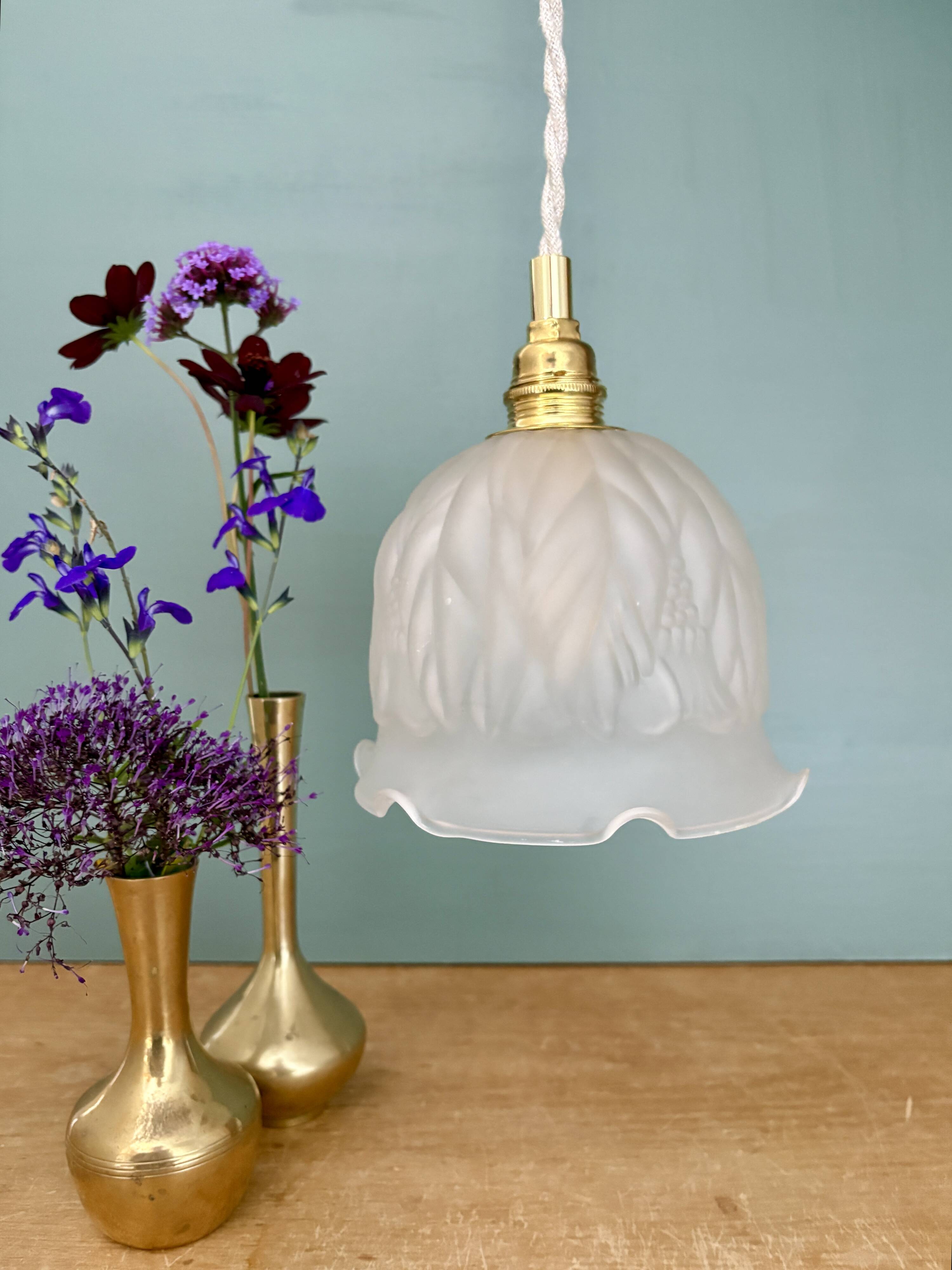 Vintage frosted glass tulip pendant light