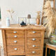 Old wooden workbench with 8 drawers.