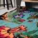 Turquoise floral wool rug, handmade in Romania. Vintage carpet 230X153 cm