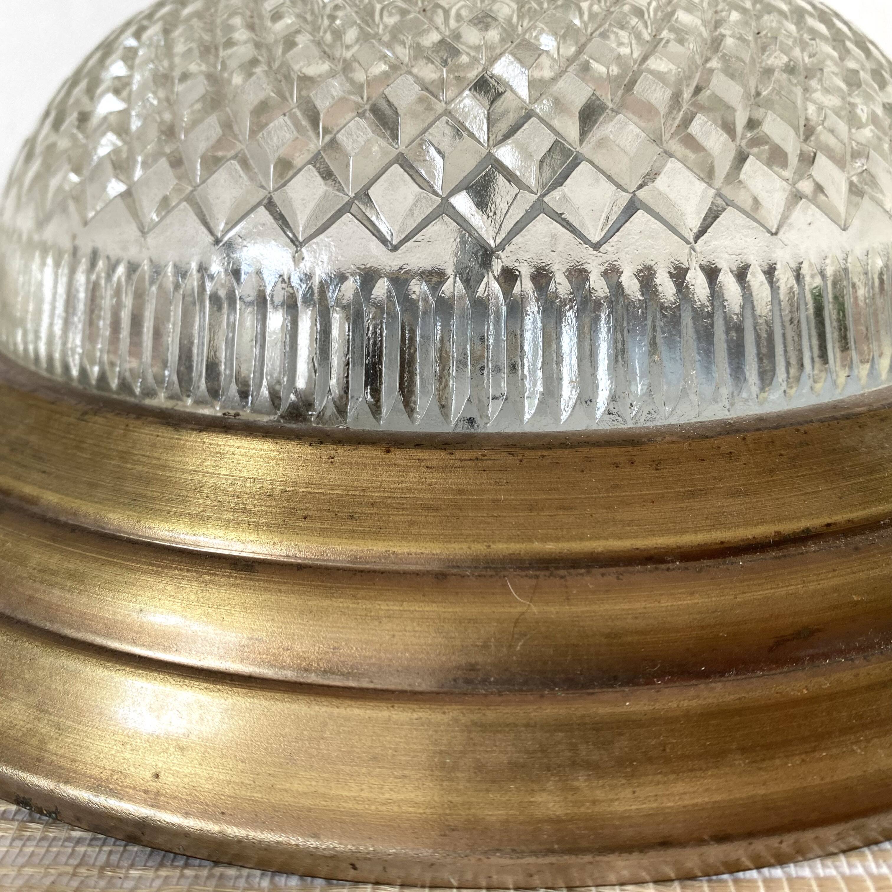 Vintage round glass and metal ceiling light