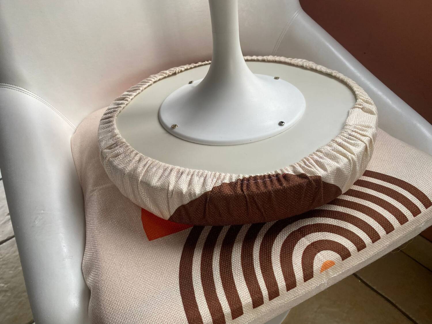 70s set of tulip-legged armchair and stool