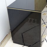 Lacquered black chest of drawers, golden brass