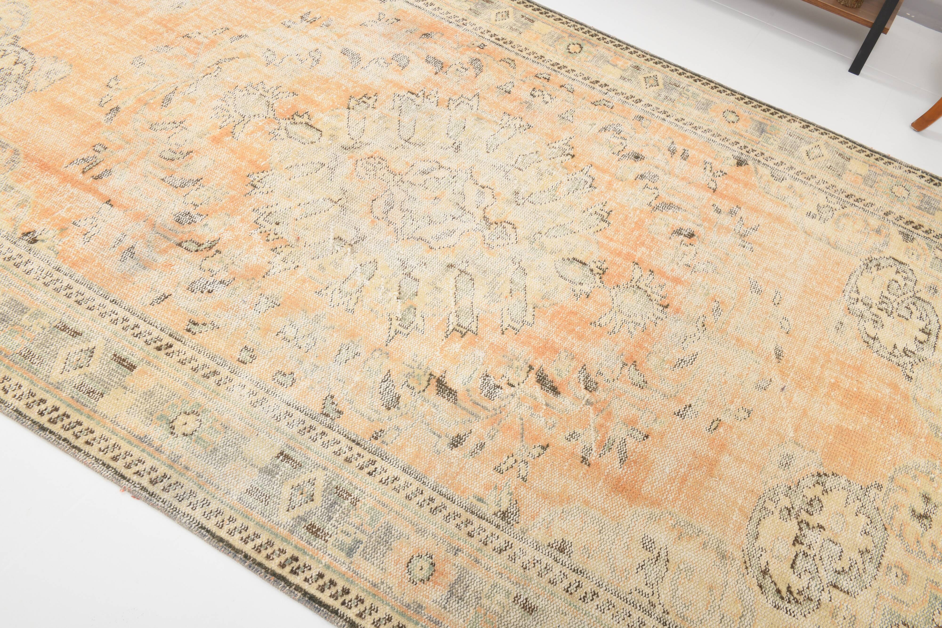 6x9 Peach Orange & Cream Geometric Vintage Rug, 179x288Cm