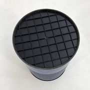 Blue perforated metal bin, 1980