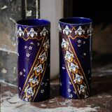Pair of Lunéville porcelain vases Art Nouveau blue ceramic
