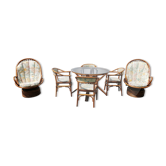 Rattan garden furniture, table, chairs and armchairs