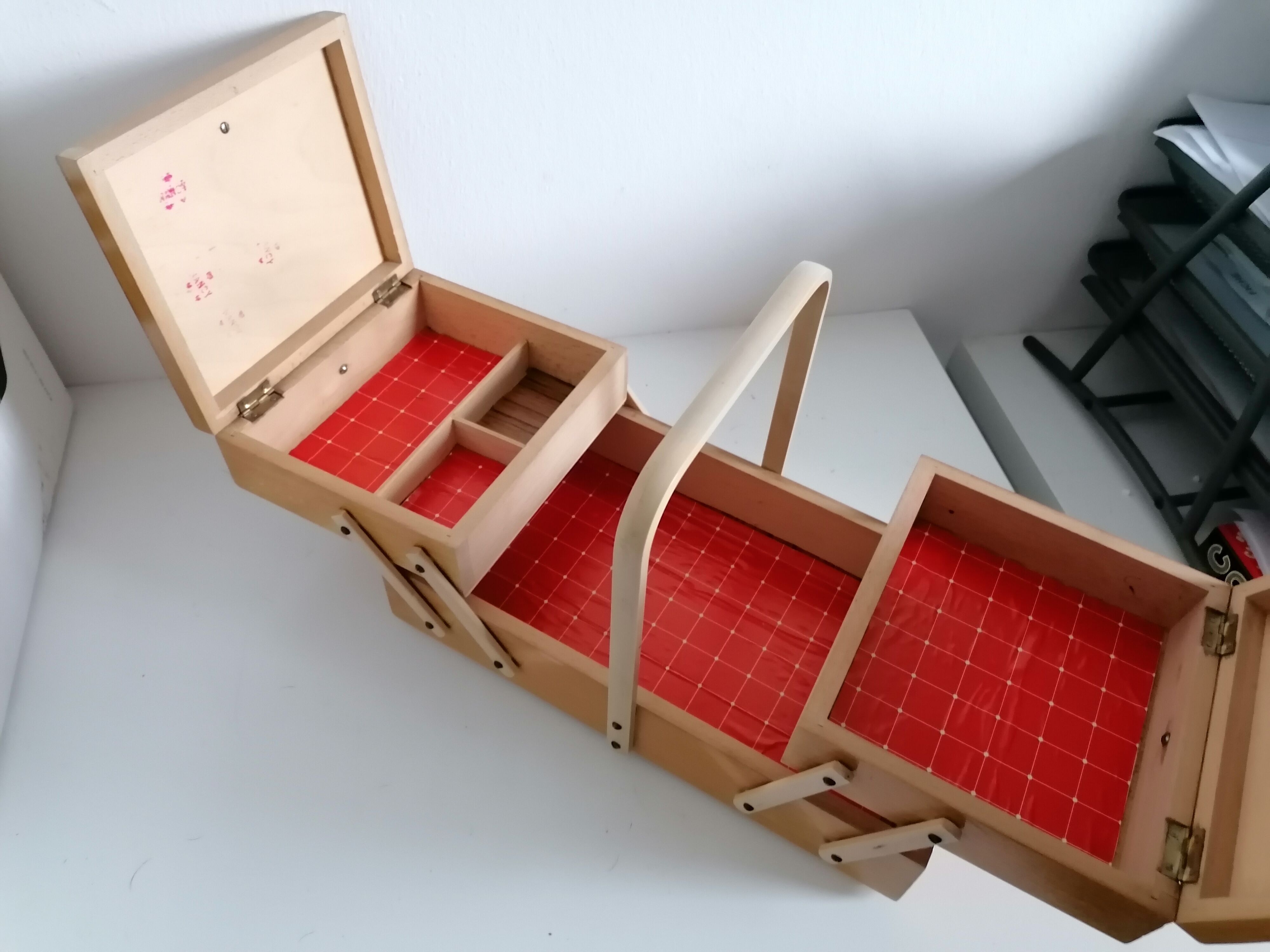 Sewing box worker wood vintage Scandinavian design