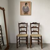 Pair of rustic oak straw chairs
