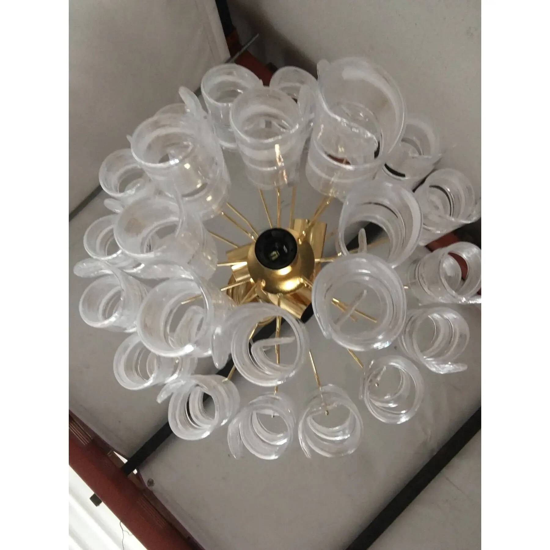Murano Glass Virgola Chandelier in Venini Style, Multicolor