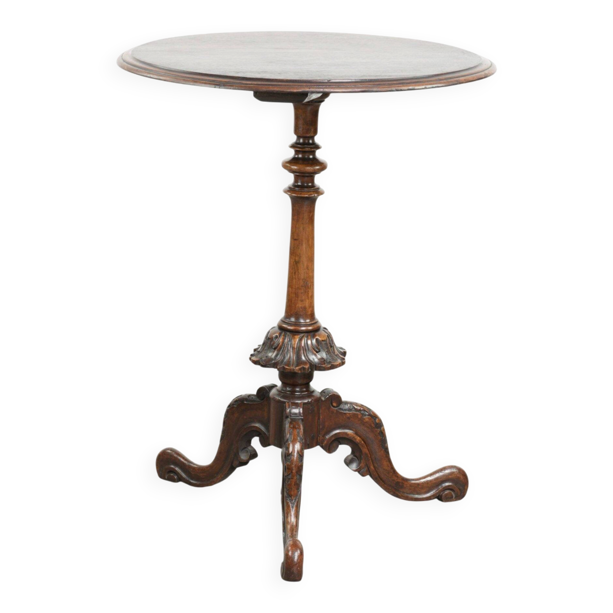 Round antique side table / wine table with rich carvings