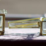 4 anciennes boites à bijoux en verre, laiton et miroir