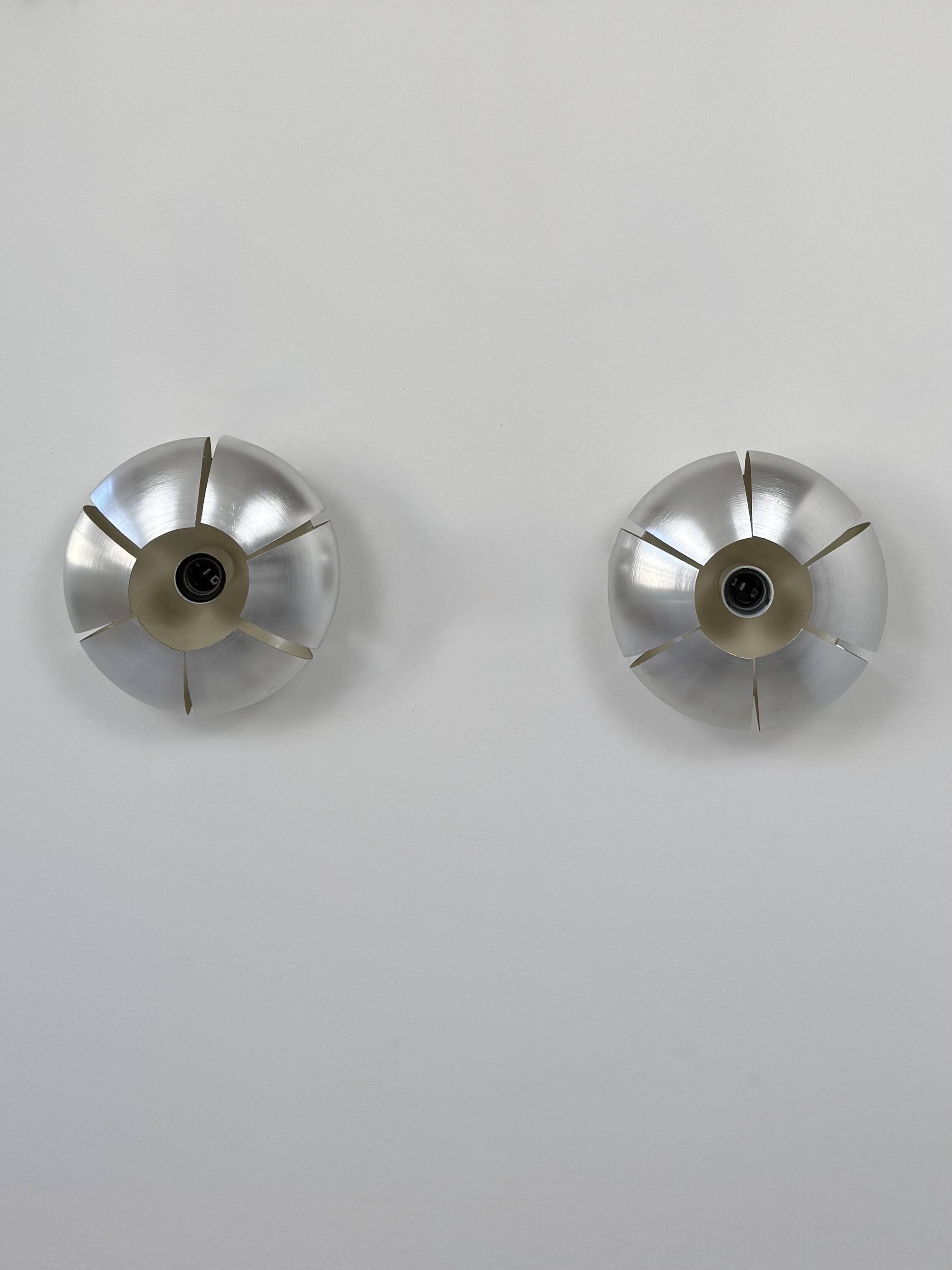 Pair of vintage wall lights, brushed aluminium, France, 1970.