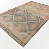 7x10 Kilim Grey Tons Living Room Wool Kilim Rug, 202x315Cm