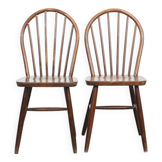 2 chaises bistrot Windsor en bois, années 70