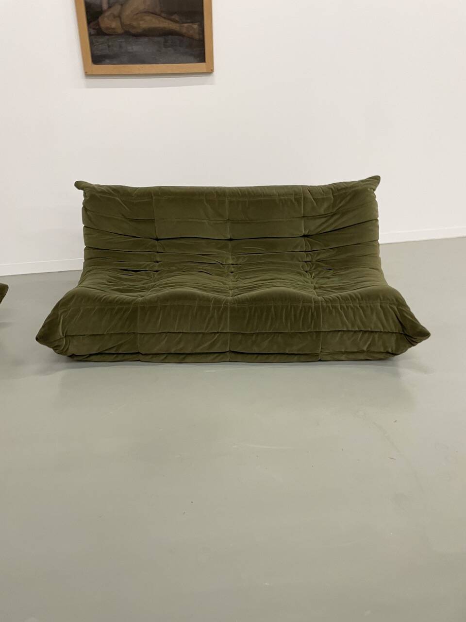 Vintage 2 and 3 seater green velvet togo set