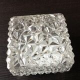 Square ceiling lamp structured glass / vintage 60s-70s