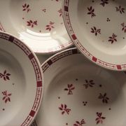 Lot 6 hollow plates Digoin Sarreguemines Dominique Red Flowers Art Deco