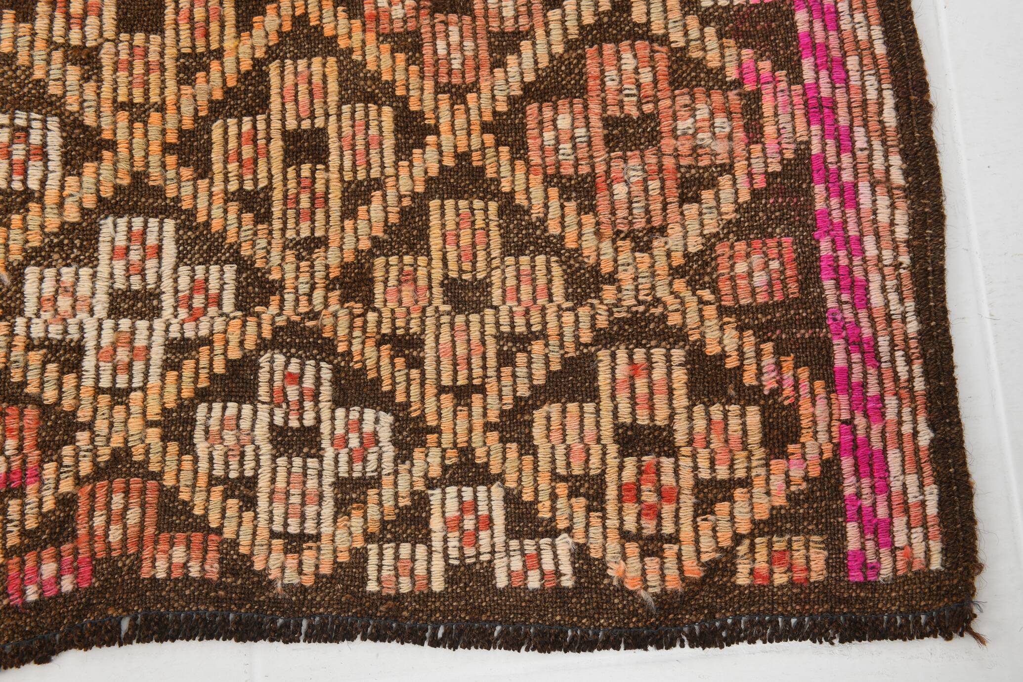 5x9 Yellow Brown Turkish Kilim Rug, 151x282Cm