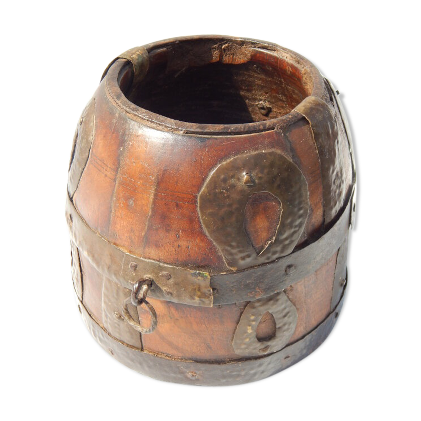Pot measure Kerala teak antique brass