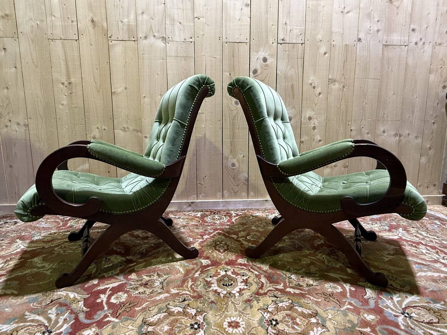 Pair of English Chesterfield armchairs