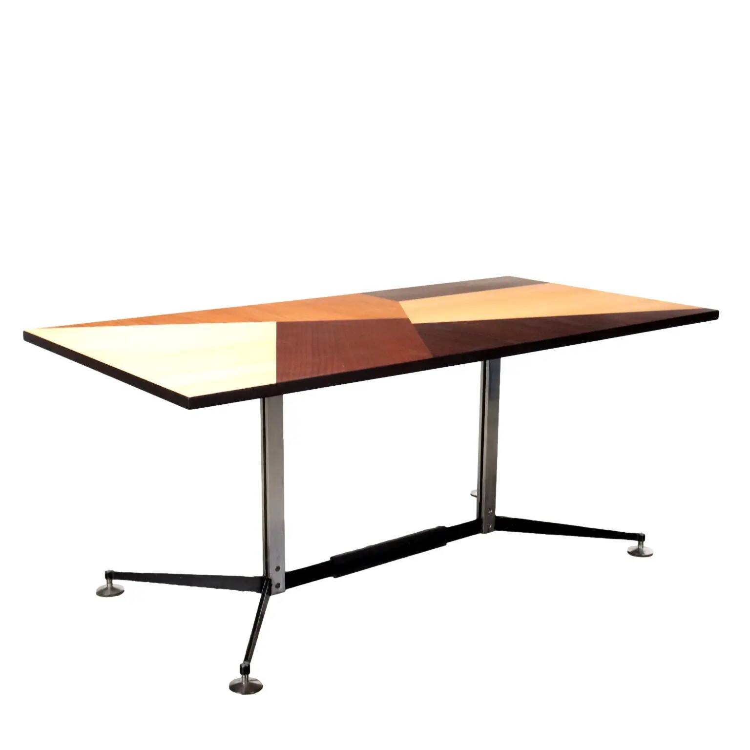 Vintage collection table Prisma, various essences, Italy, 1960s.