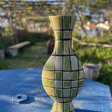 Grand vase en céramique émaillée vert olive Art déco