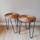 Metal and rattan tripod side table pair