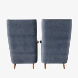Pair of Mid-Century Modern Italian Velvet High Back Armchairs, 1950s