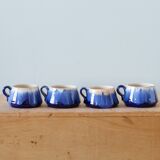 Service of 4 blue ceramic cups and saucers from the 1950s