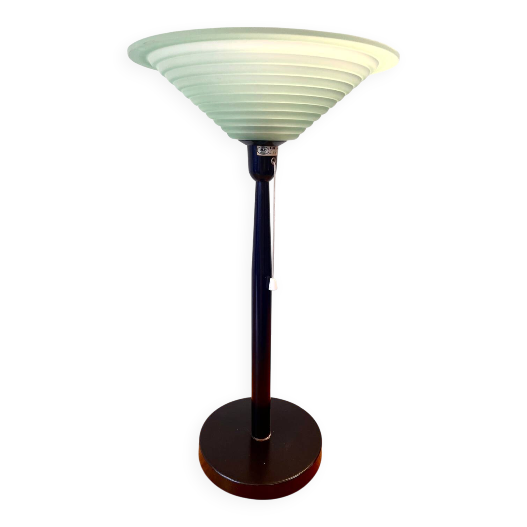 Postmodern lamp from the 80s – green opaline glass and black base, edition