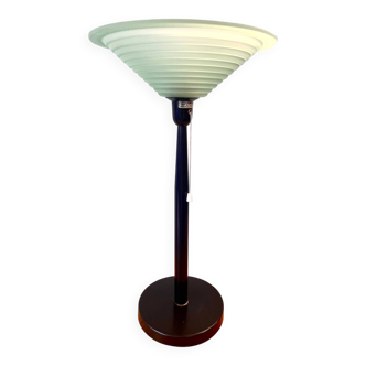 Postmodern lamp from the 80s – green opaline glass and black base, edition