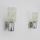 Pair of space age wall sconces, stainless steel and thick glass, 60s 70s
