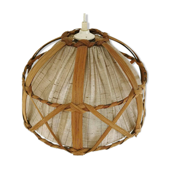 Wooden and fabric pendant light, 50s-60s