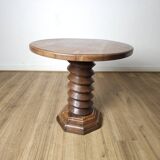 Brutalist side table in solid oak, circa 1950.