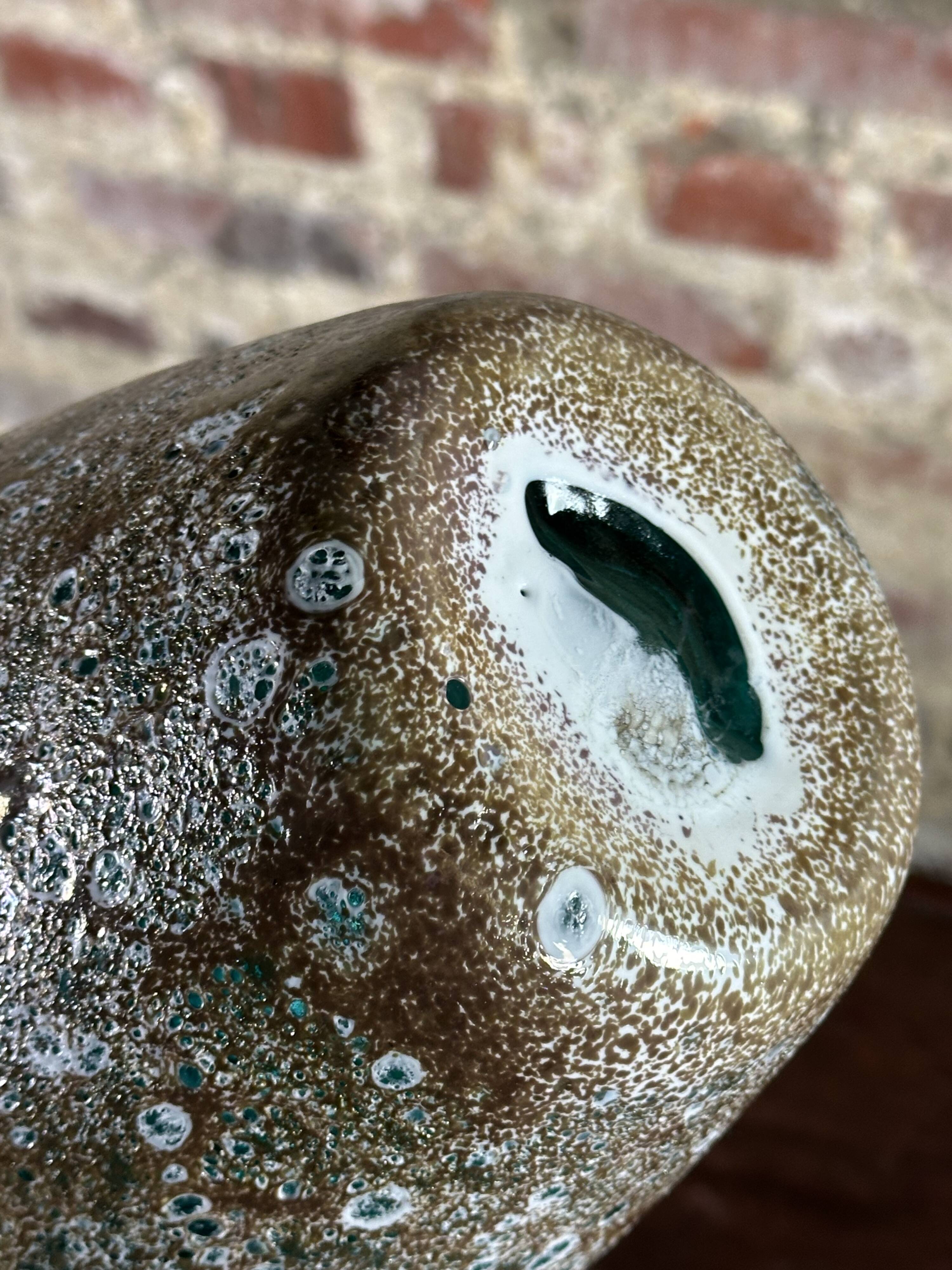 Vintage enameled blown glass vase 80'S Ht 27